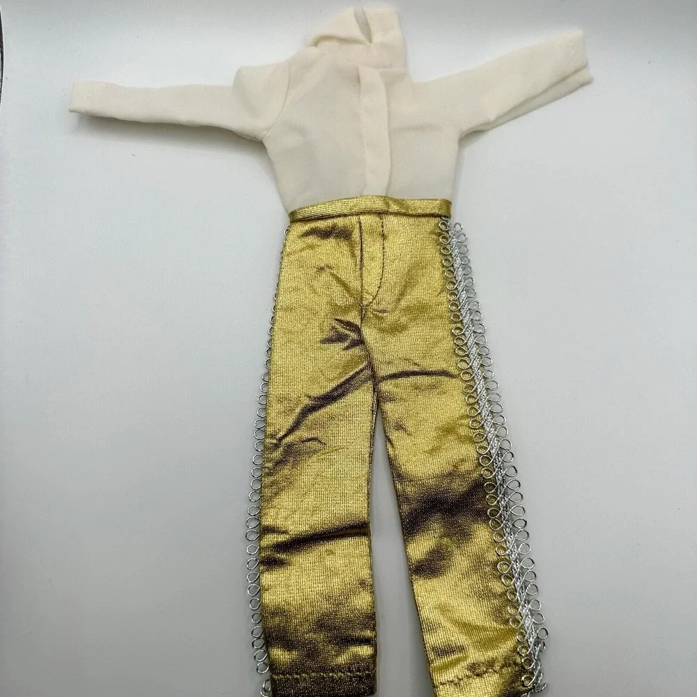 VTG Barbie Doll KEN Outfit Pantsuit White & Gold 80's Handmade